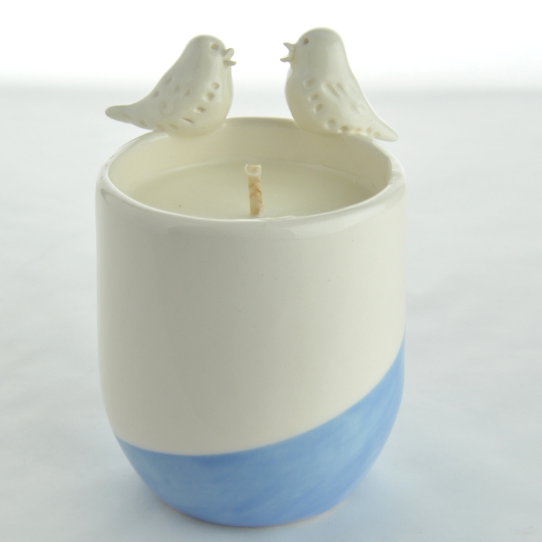 Bougie moineaux "Duetto" à la cire végétale de soja. Fabrication française.